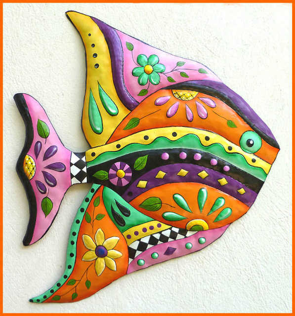 Hand painted metal tropical fish wall hanging. - Tropic Decor